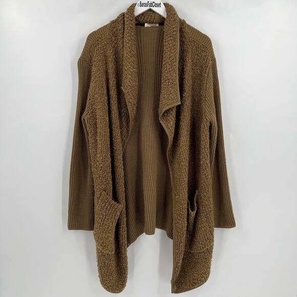 Altar'd State Fuzzy Teddy Cardigan Sweater Brown Camel Cozy Women’s Size Large - Picture 1 of 9